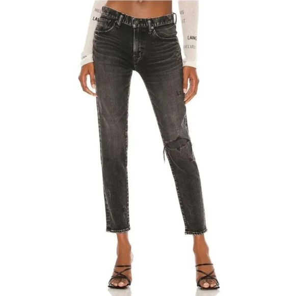 Moussy Vintage Black Jeans Lenwood Distressed Mid Rise Cropped Denim size 26 - Picture 3 of 13